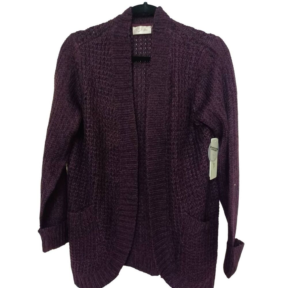 NWOT RD Style-Montoya Deep Purple Open Knit Cardigan Sweater Sz SMALL